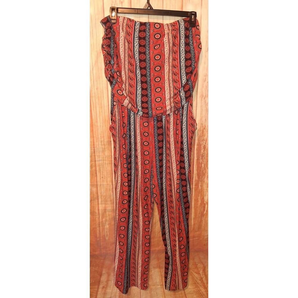 Rue+ Multicolor Geometric Strapless Straight Leg Pants Romper Sz 2X